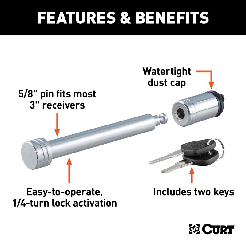 CURT 23025 Trailer Hitch Lock, 5/8-Inch Pin Diameter, Fits 3-Inch Receiver - Image 3